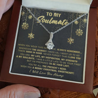 Christmas Message Card Necklace, Soulmate Ribbon Pendant Necklace, 14k White Gold Sparkle Necklace, Romantic Holiday Jewelry, Present for Her