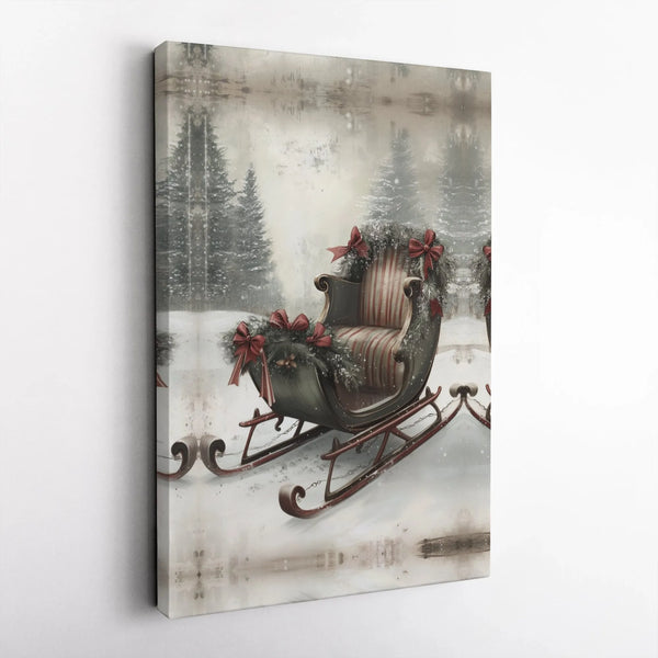 Snowy Winter Christmas Poster, Christmas Sleigh Wall Art, Vintage Christmas Forest Print, Holiday Landscape Decor, Digital Do