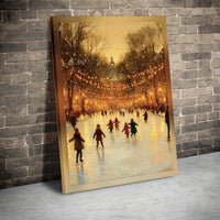 Christmas Park Lights Canvas Print, Winter Ice Skating Canvas Art, Snowy Holiday Scene Wall Art, Festive Winter Canvas Decor, Holiday Present