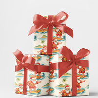 Coastal Christmas Gift Wrap, Surfing Santa Wrapping Paper, Tropical Holiday Wrapping Paper, Beach Santa Gift Wrap, Ocean Xmas Paper Roll