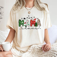 Adorable Holiday Lettering Graphic Tee, Mama Claus Christmas T-Shirt, Festive Mom Christmas Shirt, Matching Family Xmas Outfit Tee