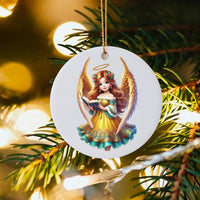 Golden Wings Angel Ornament, Angel Reading Book Christmas Ornament, Religious Angel Ceramic Ornament, Heavenly Holiday Tree Present for Her