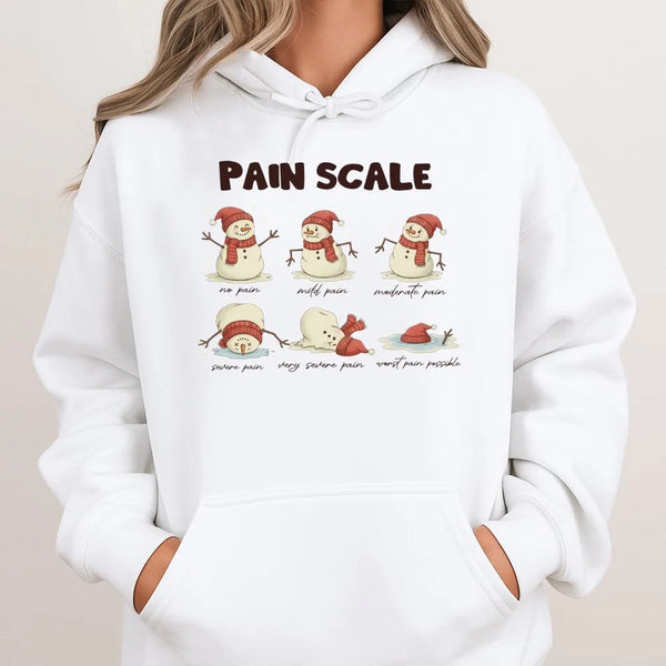 Christmas Nurse Pain Scale Hoodie, Melting Snowman Pain Scale Hoodie, Humorous Medical Holiday Hooded Sweatshirt, Adorable Xm
