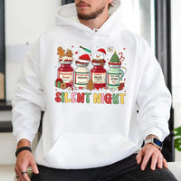 Medication Vials Christmas Hoodie, Silent Night Nurse Hoodie, Humorous Medical ICU RN Holiday Hoodie, Winter Healthcare Graphic Sweatshirt
