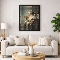 Vintage Christmas Painting Canvas Print, Santa Claus with Baby Deer Canvas, Holiday Deer Canvas Art, Winter Seasonal Wall Decor Present