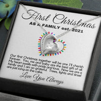 Forever Love Heart Necklace, First Christmas as a Family Necklace, 14K White Gold Cubic Zirconia Pendant, New Mom Wife Holiday Present