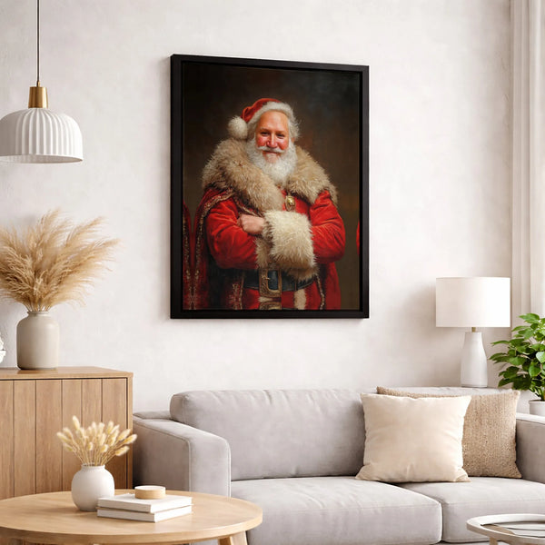 Oil Painting Santa Canvas Print, Vintage Santa Claus Canvas Art, Classic Christmas Wall Canvas, Holiday Portrait Decor, Xmas 