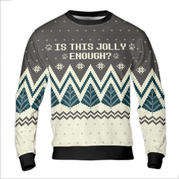 Dog Paw Print Tree Sweatshirt, Is This Jolly Enough Ugly Christmas Sweater, Festive Pet Lover Crewneck, Humorous Xmas Party O