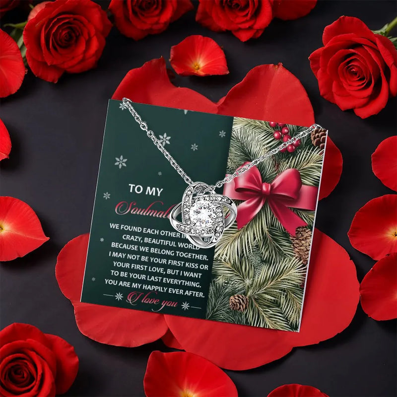 CZ Crystal Love Knot Pendant, Soulmate Love Knot Necklace, Gold Plated Love Knot Necklace, Romantic Anniversary Valentine Christmas Present