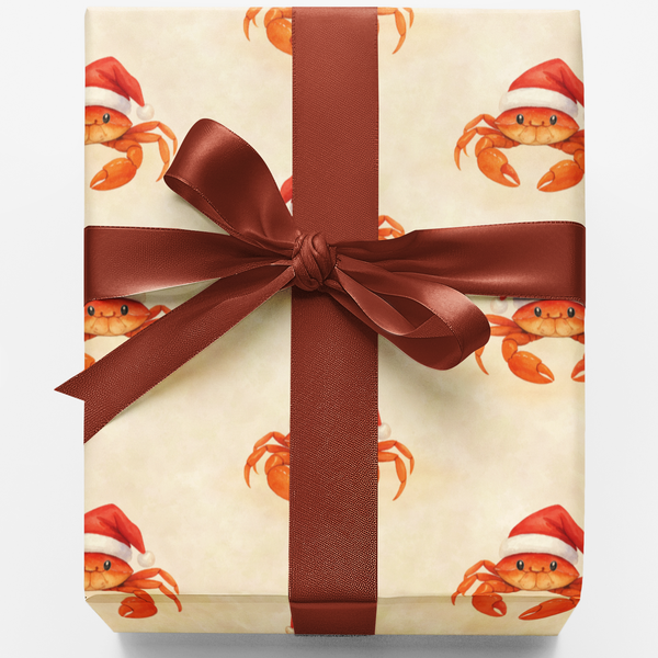 Coastal Holiday Gift Wrap, Santa Crab Christmas Wrapping Paper, Crab Pattern Wrapping Paper, Beachy Xmas Gift Wrap Roll, Ocea