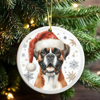 Santa Hat Boxer Ceramic Ornament, Boxer Dog Christmas Ornament, Boxer Dog Holiday Tree Ornament, Puppy Lover Christmas Keepsake Present