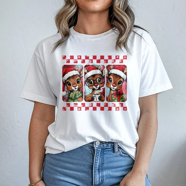 Retro Festive Reindeer Shirt, Adorable Christmas Reindeer T-Shirt, Aesthetic Holiday Graphic Tee, Winter Xmas Tee, Comfy Holi