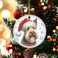 Santa Hat Terrier Ceramic Ornament, Airedale Terrier Christmas Ornament, Dog Breed Holiday Keepsake Ornament, Pet Lover Tree Decor