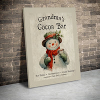 Vintage Snowman Canvas Print, Grandma's Cocoa Bar Canvas Art, Festive Winter Kitchen Canvas Wall Art, Comfy Christmas Decor Holiday Present