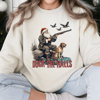 Humorous Hunting Santa Sweater, Duck the Halls Christmas Sweatshirt, Waterfowl Hunter Holiday Crewneck, Duck Hunting Xmas Present