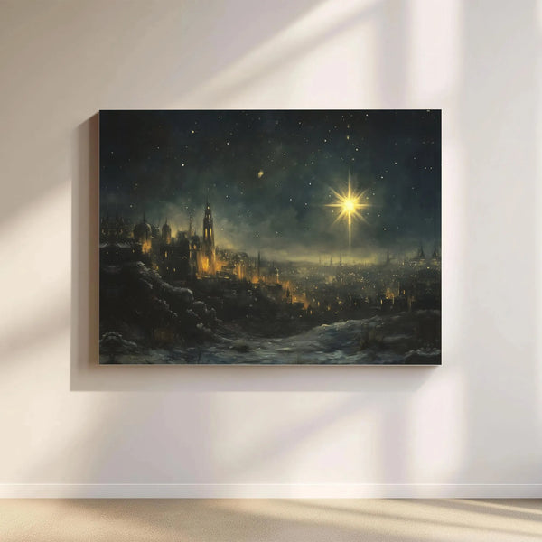 Nativity Scene Christmas Canvas Art, Star of Bethlehem Canvas Print, Holy Night Religious Canvas, Holiday Home Wall Decor Dig