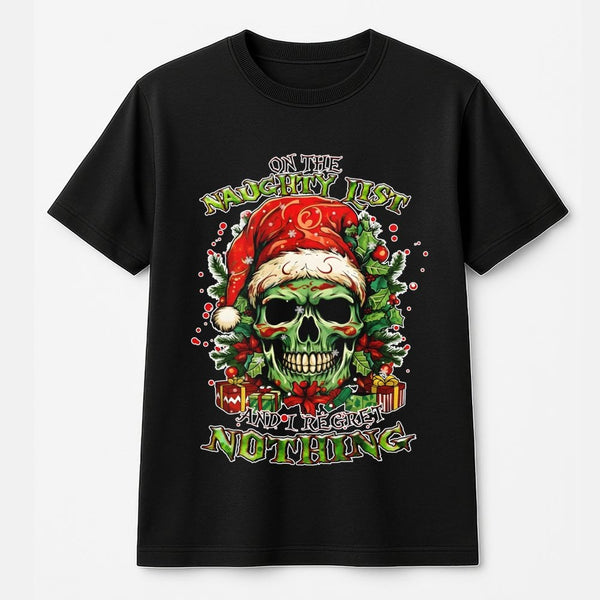 Humorous Christmas Skull Graphic Tee, Naughty List Skull T-Shirt, Edgy Holiday T-Shirt, Retro Xmas Tee, Alternative Gothic Ch