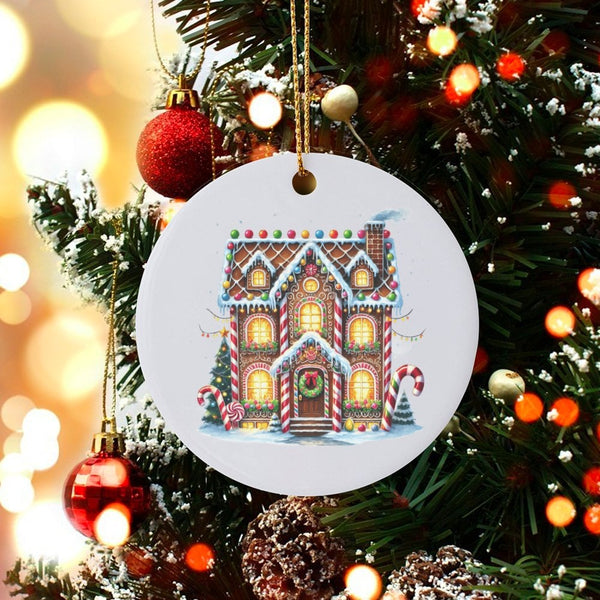 Holiday Home Decor Ornament, Gingerbread House Christmas Ornament, Ceramic Xmas Tree Keepsake Ornament, Festive Family Winter
