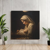 Renaissance Nativity Square Canvas Print, Virgin Mary and Baby Jesus Canvas Wall Art, Christian Christmas Canvas, Religious Faith Present