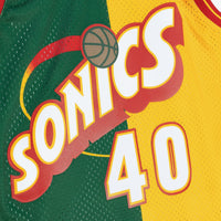 Seattle Supersonics Shawn Kemp 1995 Split Swingman Jersey - Green/Yellow