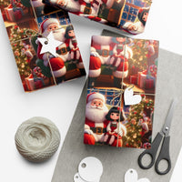 Santa Claus Holiday Wrapping Paper, Santa and Girl Christmas Wrapping Paper, Retro Xmas Gift Wrap, Winter Holiday Wrapping Paper Roll