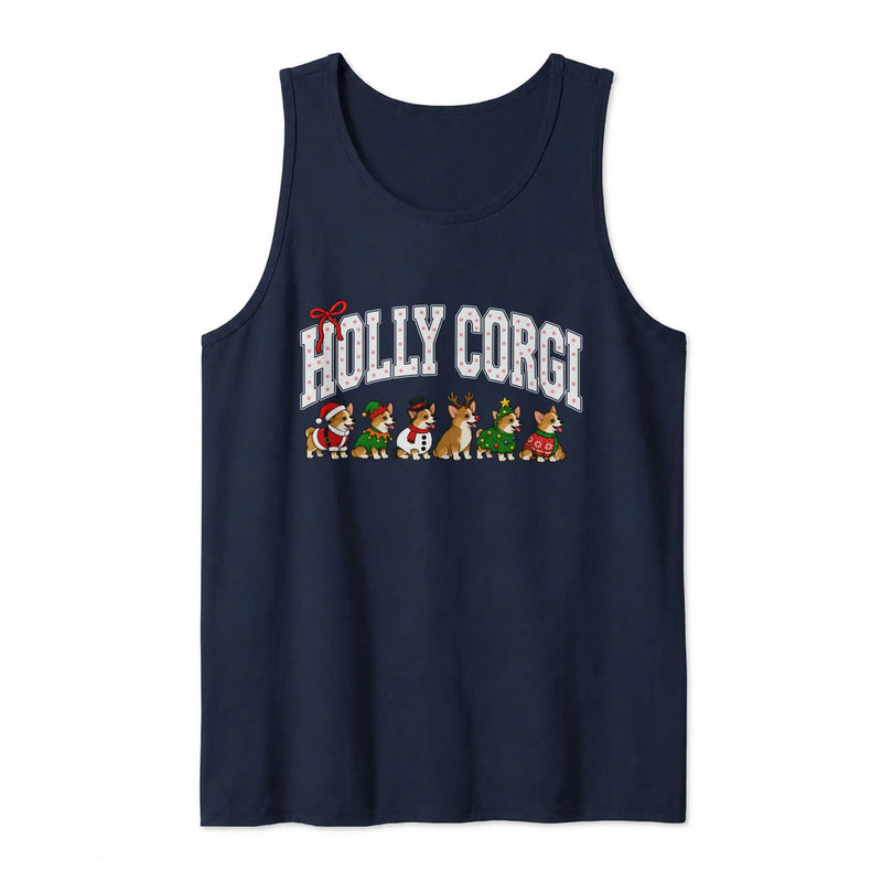Humorous Christmas Corgi Tank, Holly Corgi Tank Top, Retro Holiday Dog Sleeveless Tee, Adorable Xmas Corgi Present, Womens Christmas Tank