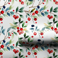 Botanical Holiday Gift Wrap, Watercolor Winter Berries Wrapping Paper, Christmas Wrapping Paper Roll, Festive Nature Present Wrap Paper