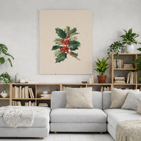 Vintage Red Berries Botanical Print, Holly Branch Canvas Wall Art, Winter Botanical Canvas, Holiday Home Decor Canvas, Christmas Art Present