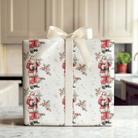 Santa Champagne Coupe Gift Wrap, Champagne Santa Wrapping Paper, Watercolor Holly Berry Wrapping Paper, Elegant Christmas Wrapping Paper