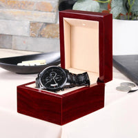 Mens Chronograph Watch, Engraved Black Chronograph Watch for Son, Stainless Steel Wrist Watch, Son Birthday Present, Christmas Keepsake Present
