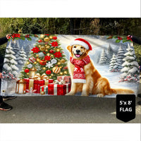 Santa Hat Dog Winter Flag, Golden Retriever Christmas House Flag, Double-Sided Holiday Yard Flag, Golden Retriever Decor, Dog Lover Present