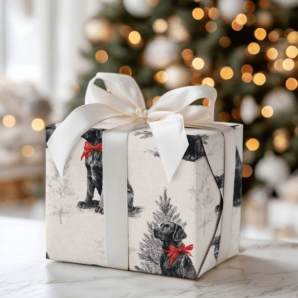 Vintage Dog Holiday Gift Wrap, Black Labrador Christmas Wrapping Paper, Retro Lab Pine Tree Wrapping Paper, Pet Lover Gift Wr