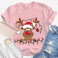 Festive Lights Elk Shirt, Christmas Elk T-Shirt, Holiday Reindeer Tee, Adorable Winter Graphic Tee, Xmas Holiday Apparel Present