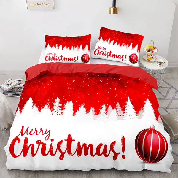 Snowy Pines Holiday Bedding Set, Merry Christmas Winter Forest Duvet Cover Set, Microfiber Festive Quilt Cover, Xmas Bedroom 