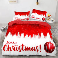 Snowy Pines Holiday Bedding Set, Merry Christmas Winter Forest Duvet Cover Set, Microfiber Festive Quilt Cover, Xmas Bedroom Decor