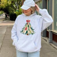 Quilted Style Holiday Graphic Sweatshirt, Patchwork Christmas Tree Hoodie, Comfy Rustic Pine Tree Pullover, Winter Aesthetic Hoodie