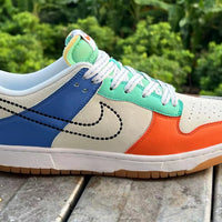 Low Top Sneakers, Blue Orange White Colorway, Lace Up Design, Casual Gift for Sneaker Fans