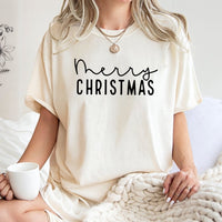 Minimalist Script Holiday Graphic Tee, Merry Christmas T-Shirt, Retro Christmas Shirt, Festive Winter Season T-Shirt, Xmas Present for Women