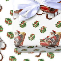 Retro Christmas Gift Wrap, Vintage Santa Sleigh Wrapping Paper, Festive Santa Claus Wrapping Paper, Holiday Gift Wrap Paper Roll Decor