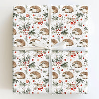 Woodland Animal Gift Wrap, Watercolor Hedgehog Wrapping Paper, Christmas Wrapping Paper Roll, Winter Holiday Wrapping Paper