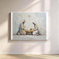 Holy Family Impasto Painting Wall Art, Nativity Scene Canvas Art, Christmas Manger Canvas Print, Religious Christian Faith Present