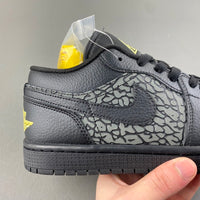 Low Top Sneakers, Black Yellow Gray Colorway, Cracked Pattern, Lace Up Design, Casual Gift for Sneaker Fans