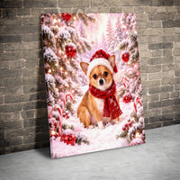 Santa Hat Chihuahua Wall Art, Christmas Chihuahua Canvas, Snowy Holiday Dog Print, Adorable Chihuahua Christmas Decor, Dog Lover Present Canvas