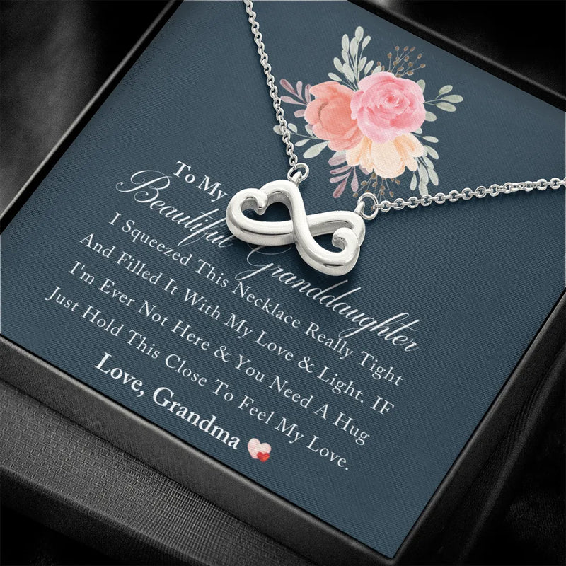 14k White Gold Finish Heart Necklace, Infinity Heart Necklace for Granddaughter, Message Card Jewelry, Birthday Christmas Present from Grandma
