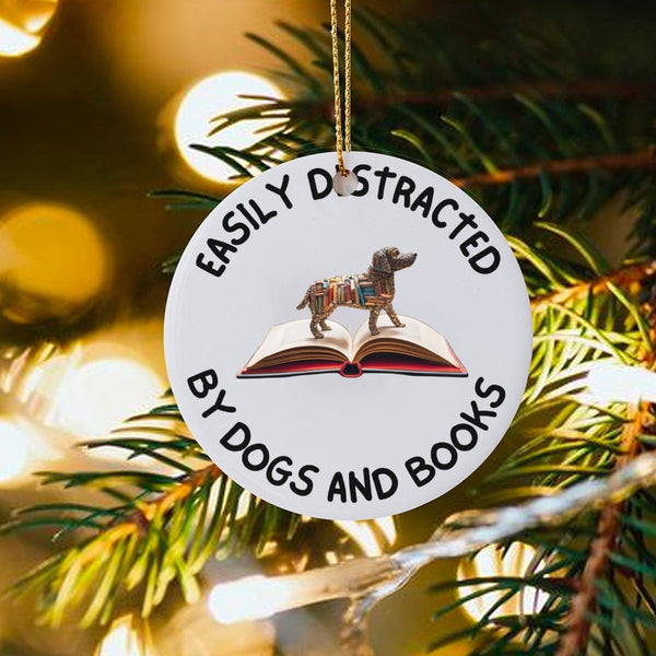 Adorable Dog Reader Christmas Ornament, Easily Distracted by Dogs and Books Ornament, Book Lover Ceramic Tree Ornament, Dog M