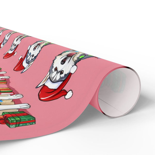 Siberian Husky Santa Hat Dog Gift Wrap, Husky Christmas Wrapping Paper, Adorable Puppy Holiday Wrapping Paper Roll, Xmas Pres