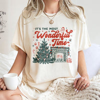 Retro Holiday Fireplace Shirt, It's the Most Wonderful Time Christmas T-Shirt, Comfy Xmas Aesthetic Tee, Festive Family Holiday Top
