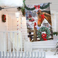 Snowy Winter Horse Scene Yard Flag, Christmas Horse Garden Flag, Wreath and Red Bow Garden Flag, Double Sided Equestrian Holiday Yard Decor