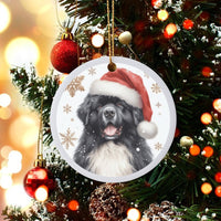 Santa Hat Dog Christmas Ornament, Newfoundland Dog Ceramic Ornament, Adorable Pet Holiday Tree Ornament, Puppy Keepsake, Present for Dog Lovers