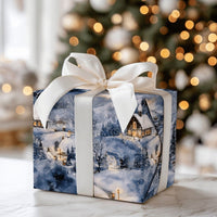 Watercolor Night Cabin Holiday Gift Wrap, Snowy Winter Village Wrapping Paper, Comfy Christmas Town Wrapping Paper, Festive Winter Gift Wrap